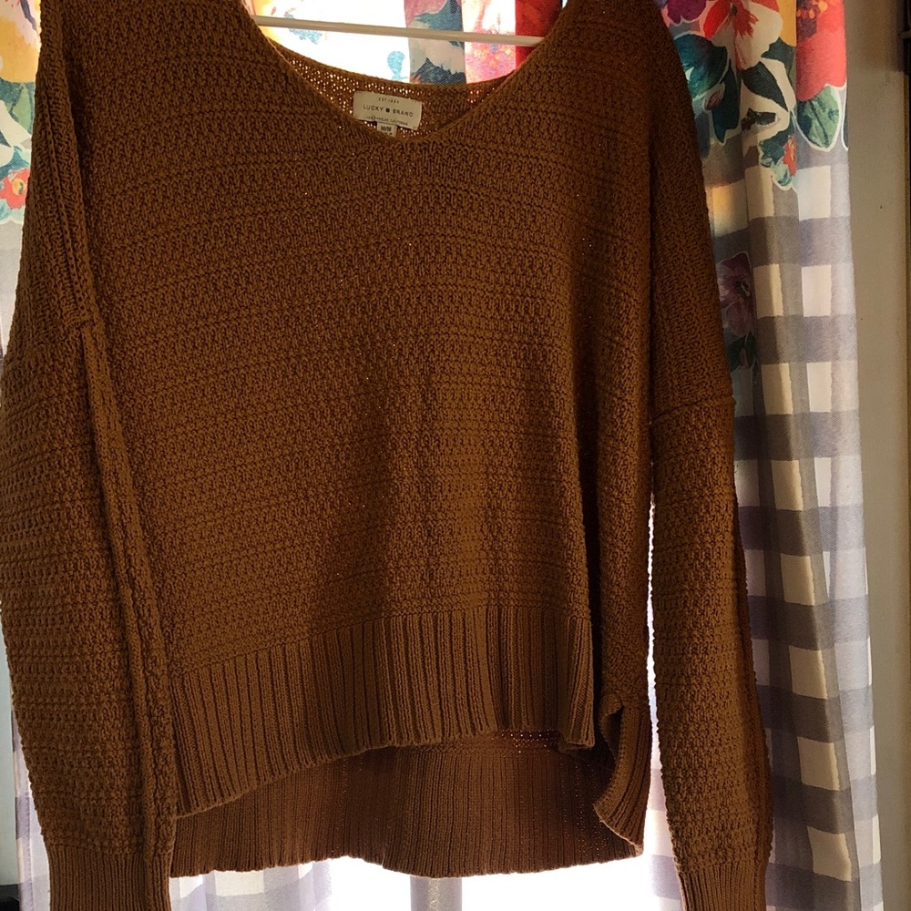 Lucky Brand Scoop Neck Brown Textured Knit Sweater